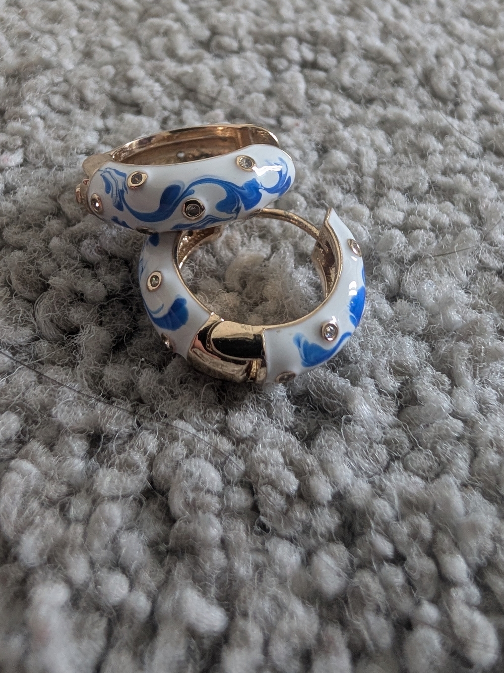 Target Gold-Tone Hoop Earrings with White Enamel and Blue Swirl